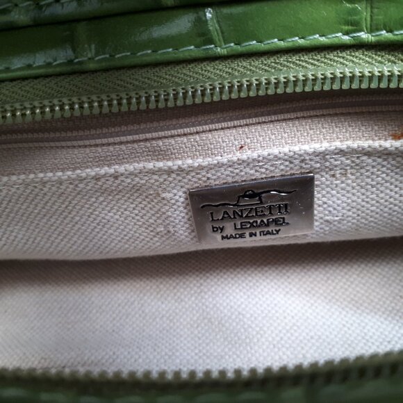 Made in Italy Handbag Straw Woven & Green Crocodile Leather - Picture 7 of 9